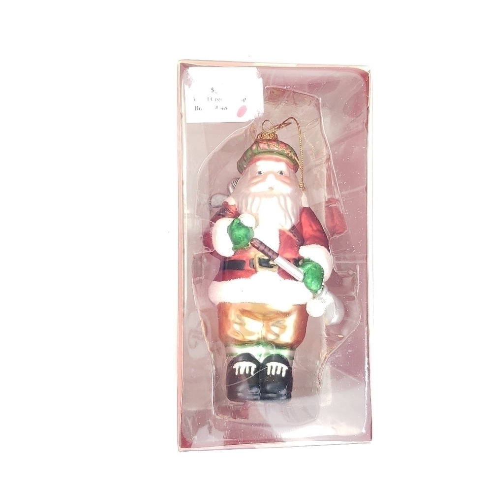 Vintage Blown Glass Santa Golfer Christmas Ornament Scottish Plaid Hat Golf - Picture 6 of 6